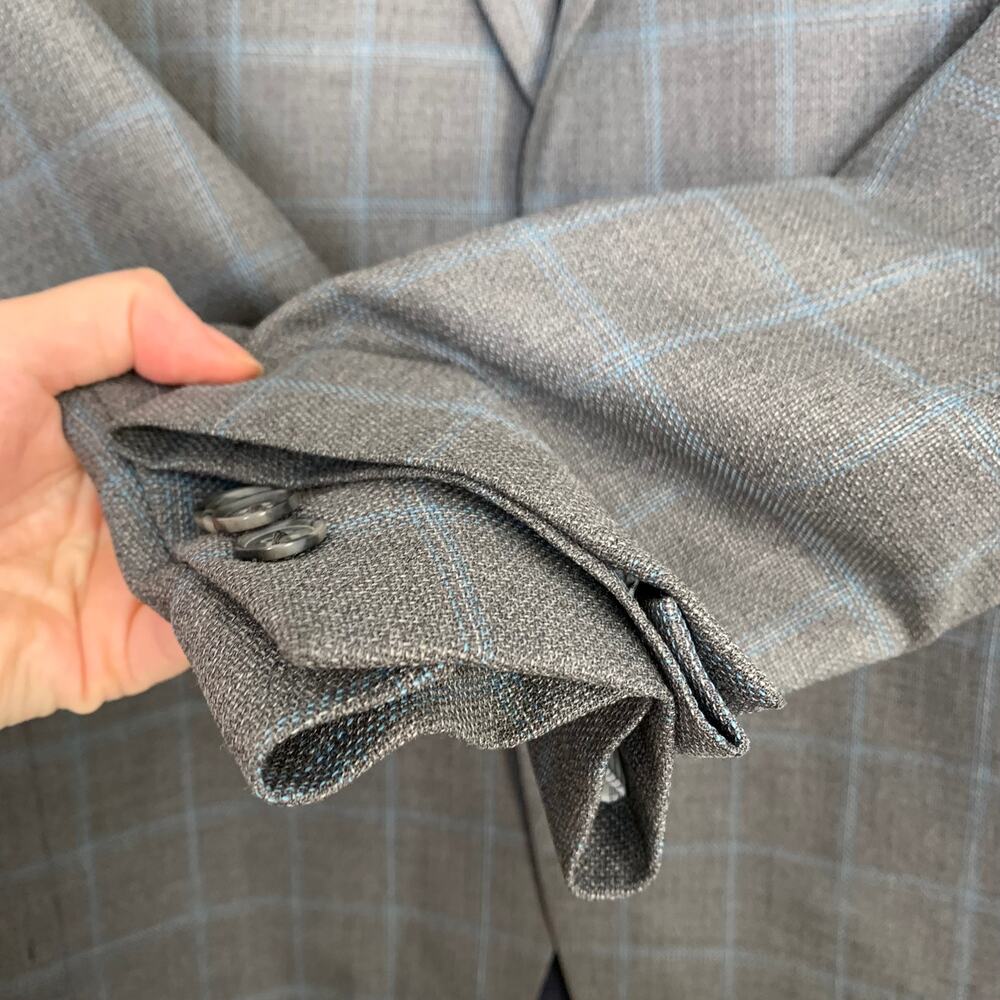 Barneys New York Loro Piana Plaid Grey Blue Wool Mens Blazer Size 40 - Picture 11 of 16
